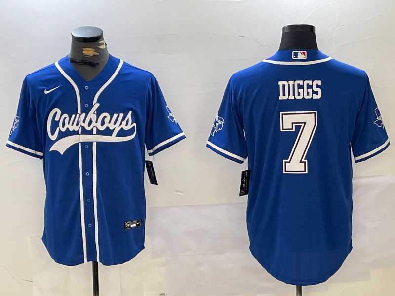 Mens Dallas Cowboys #7 Trevon Diggs Light Blue Cool Base Stitched Baseball Jersey